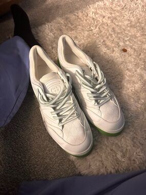 Gucci White Low-Top Sneakers with Green Sole
